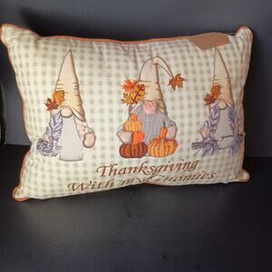 NWT BRIGHTEN THE SEASON Gnome Thanksgiving Throw Pillow